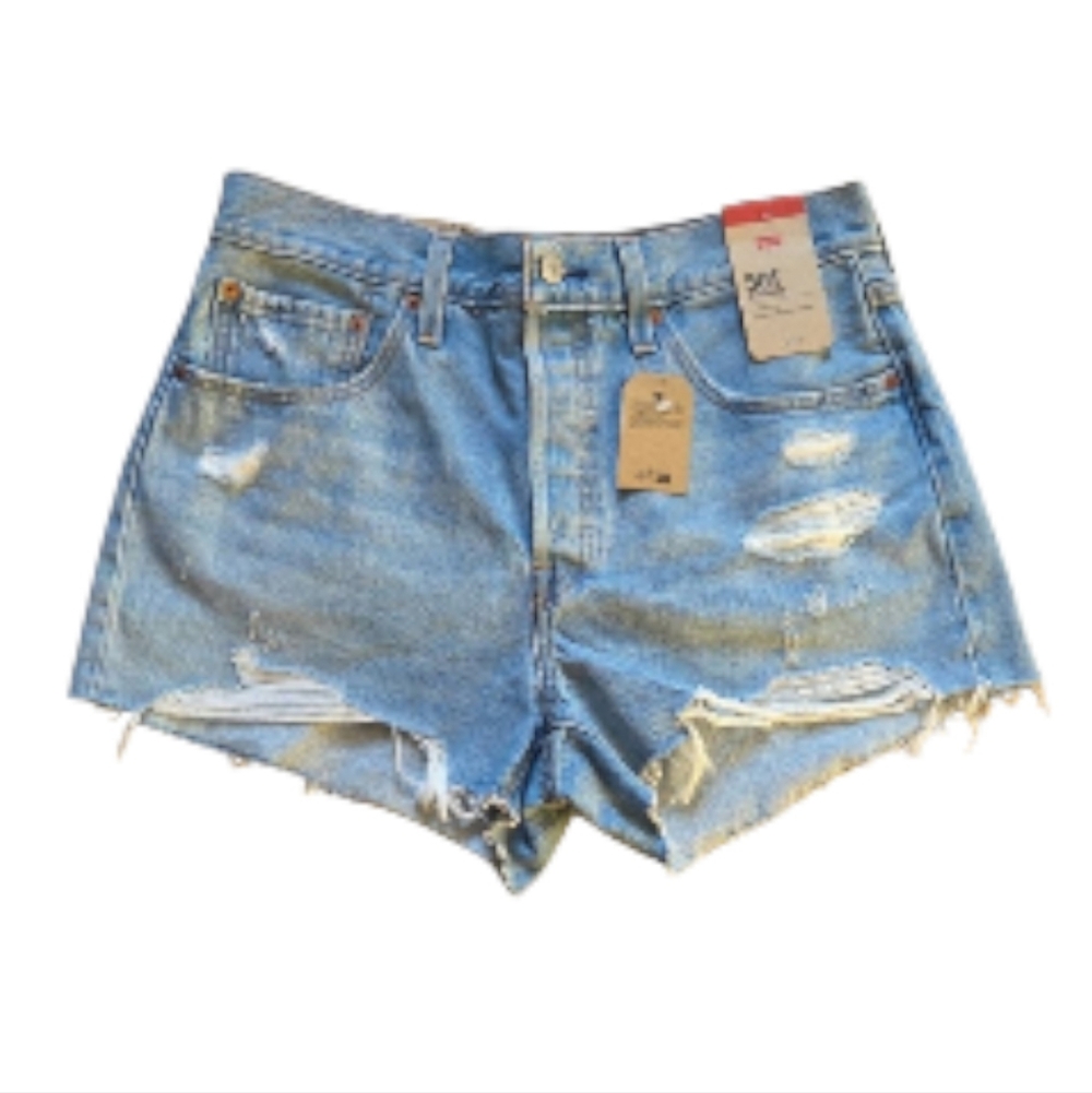 Levi's 501 Light Blue Distressed Jean Shorts